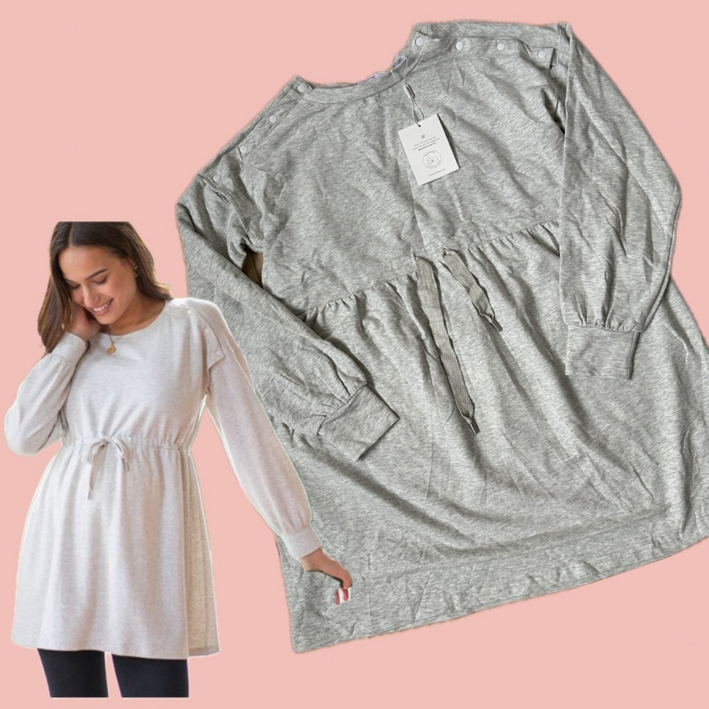 Seraphine Nursing & Maternity Sweater Dress Grey – Easy Access Snaps